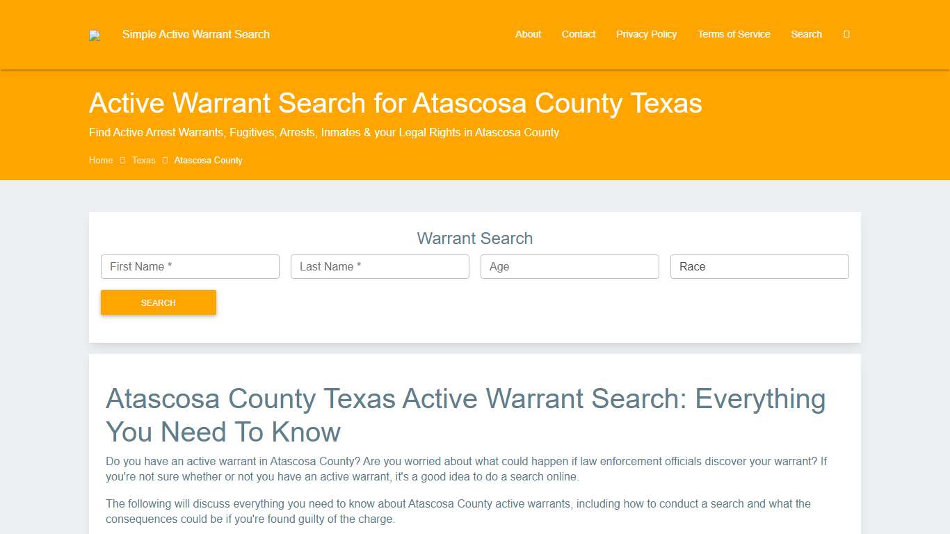 Active Warrant Search in Atascosa County Texas - Outstanding Warrants